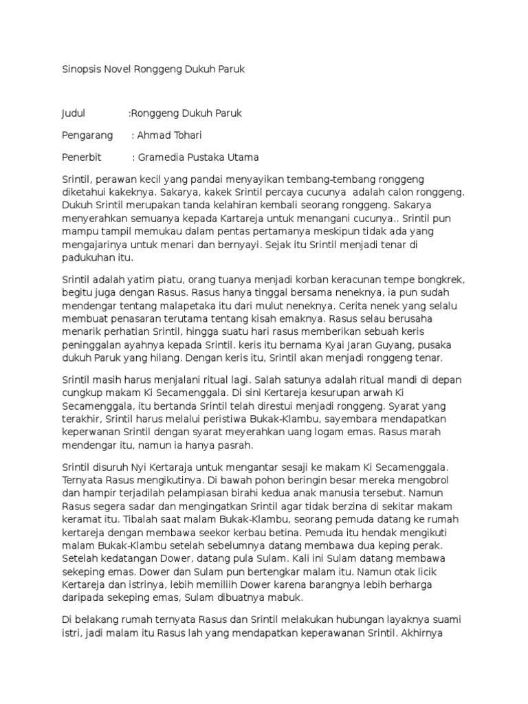 Sinopsis Novel Ronggeng Dukuh Paruk Pdf Demikianlah latar belakang sosial budaya pandangan sikap hidup dan konsep kepengarangan Tohari jelas terwujud dalam karyanya Ronggeng Dukuh Paruk.