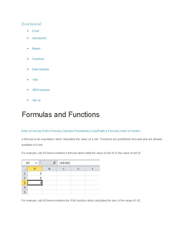 Excel Tutorial | PDF | Formula | Microsoft Excel
