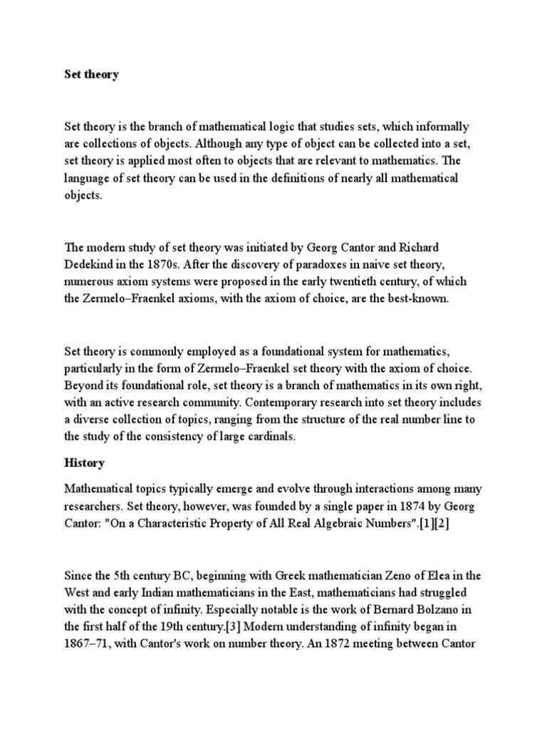 An Overview Of Set Theory: Its History, Axiomatic Foundations ...