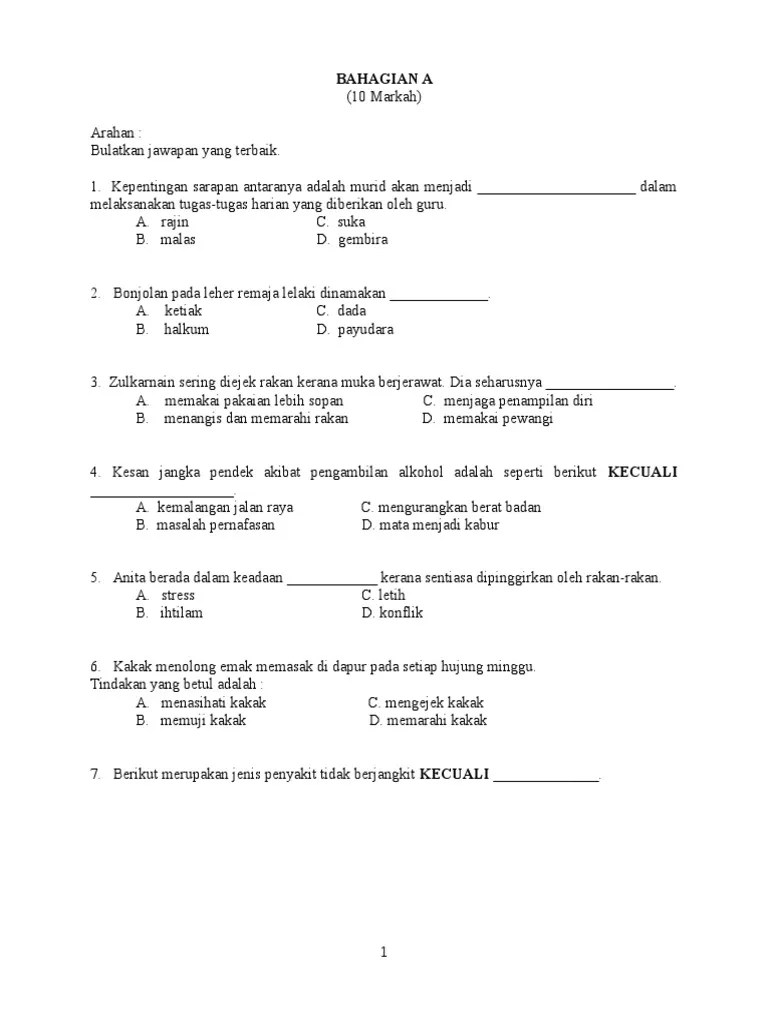 Kertas ujian akhir tahun pendidikan kesihatan tahun 3 kssr. Soalan Pendidikan Kesihatan Tahun 3 Gordoncxt