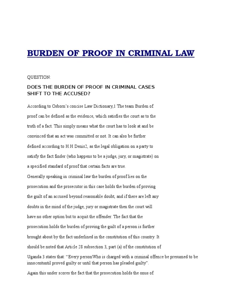 Burden Of Proof In Criminal Law | Insanity Defense | Burden Of Proof (Law)