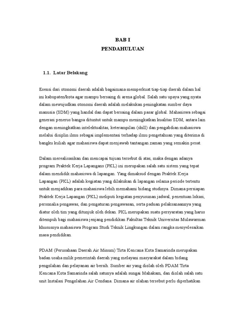 1.hasil pemeriksaan laboratorium berupa pemeriksaan bakteriologis sampel air pdam, pemeriksaan fisik sampel . Pendahuluan Laporan Pkl Pdam Pdf