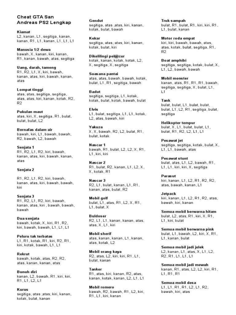 Setelah kode biner permainan hot coffee dihilangkan, permainan ini diratifikasi ulang kembali menjadi m (mature). Cheat Gta San Andreas Ps2 Lengkap Pdf