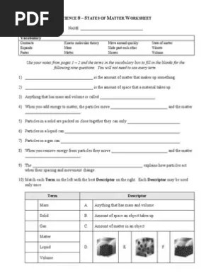 Includes lesson plans & study material resources. States Of Matter Worksheet Pdf Gases Matter