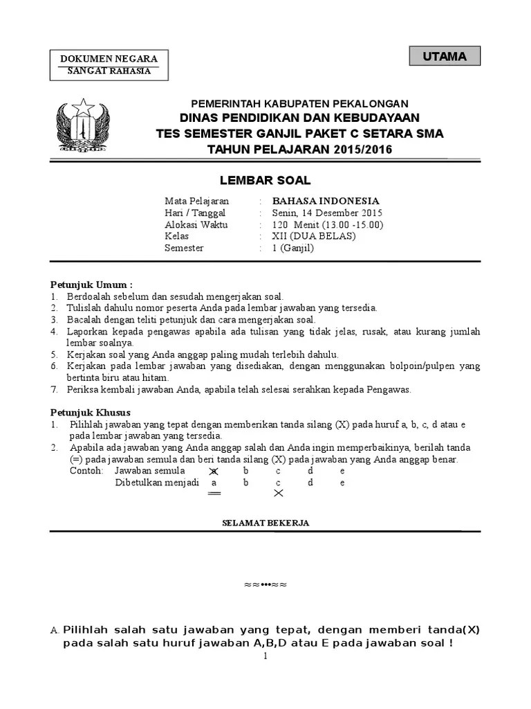 Soal bahasa indonesia kelas 6 dan kunci jawabannya tryout un. 24+ Contoh Soal Bahasa Indonesia Kelas 12 - Kumpulan ...