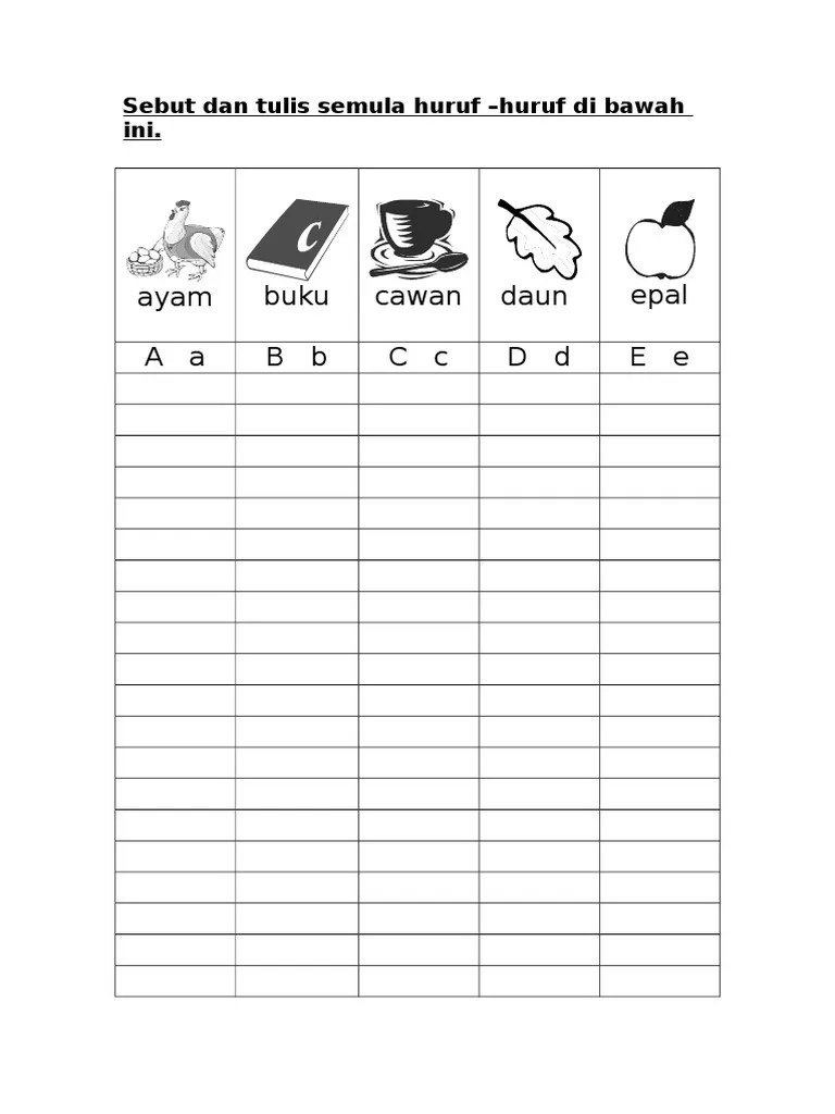 Latihan menulis huruf besar untuk murid prasekolah. Latihan Tulis Huruf Aa Zz Pdf