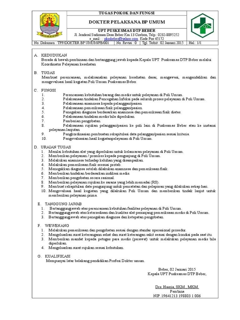 Tupoksi Dokter Pelaksana BP Umum | PDF