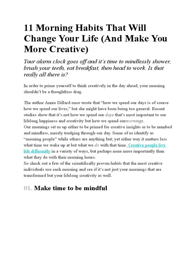 11 Morning Habits That Will Change Your Life | PDF | Creativity ...