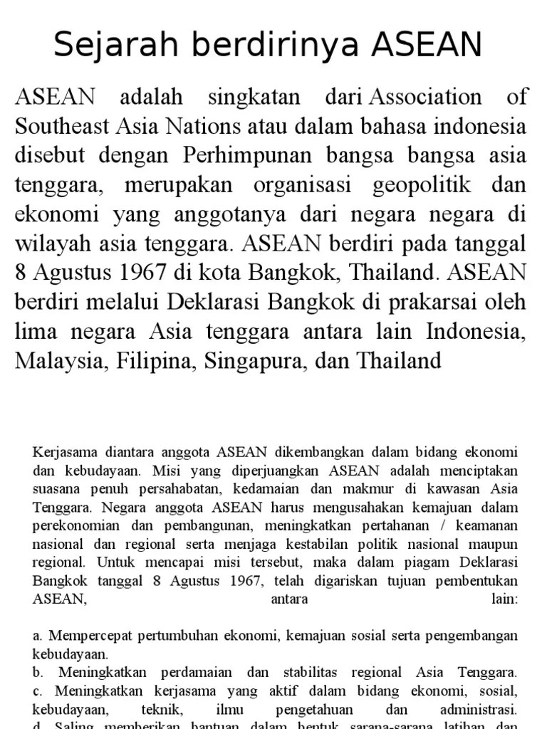 Berikut adalah sejarah serta perkembangannya. Sejarah Berdirinya Asean Pdf