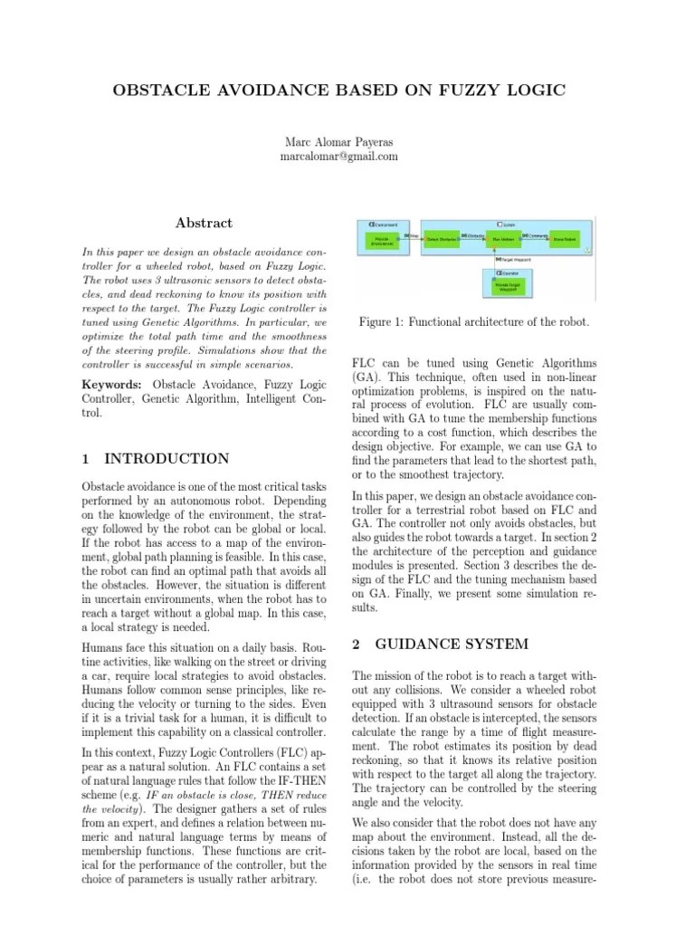 Obstacle Avoidance Using Fuzzy Logic And Genetic Algorithms | PDF | Function (Mathematics) | Robot