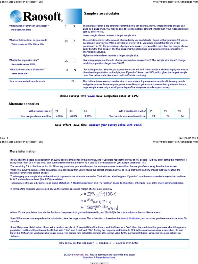 Sample Size | PDF | Margin Of Error | Survey Methodology