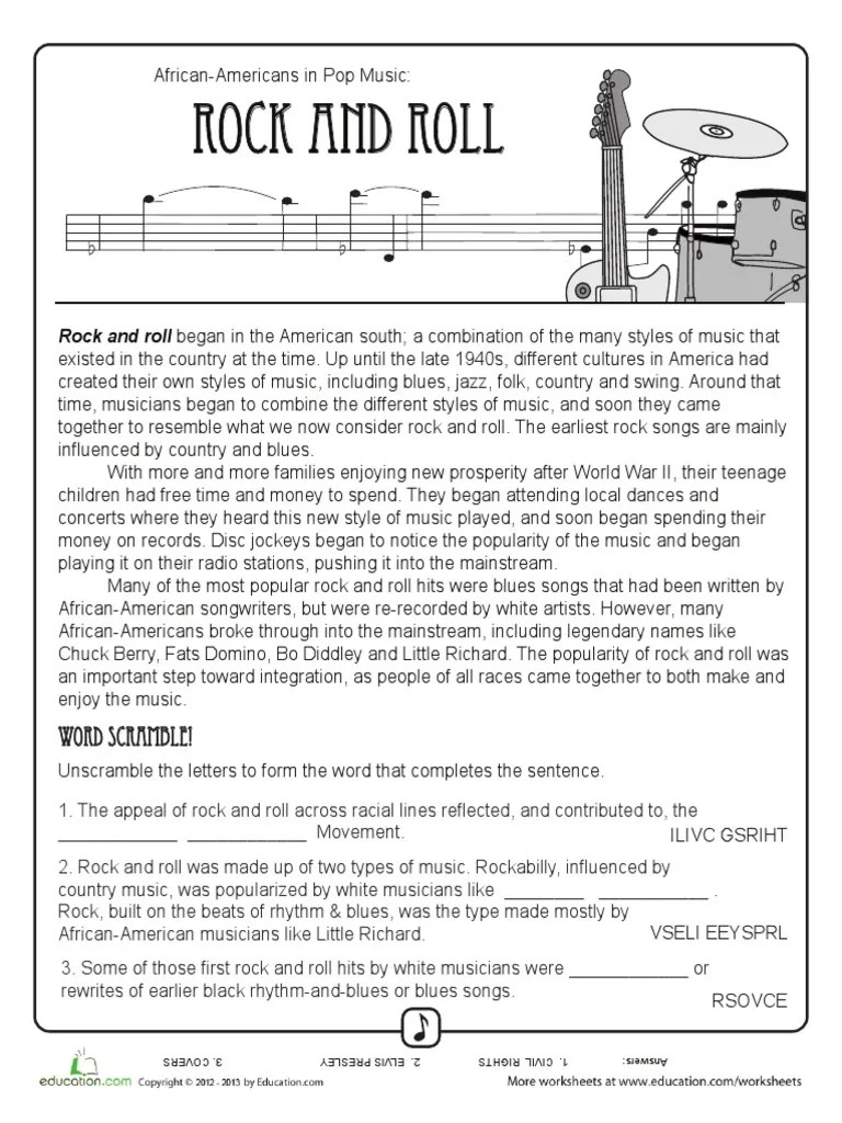 history of rock n roll worksheet pdf rock and roll african american music