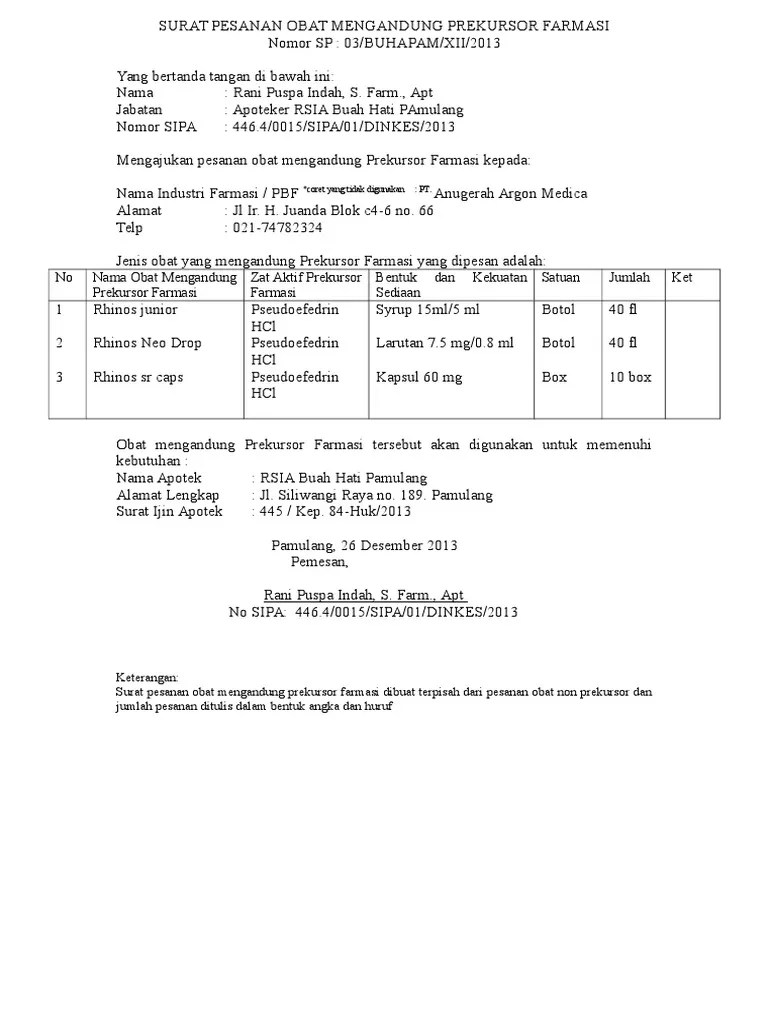 Contoh yang tercantum dalam formulir 2, atau surat pesanan prekursor. Sp Prekusor Pdf