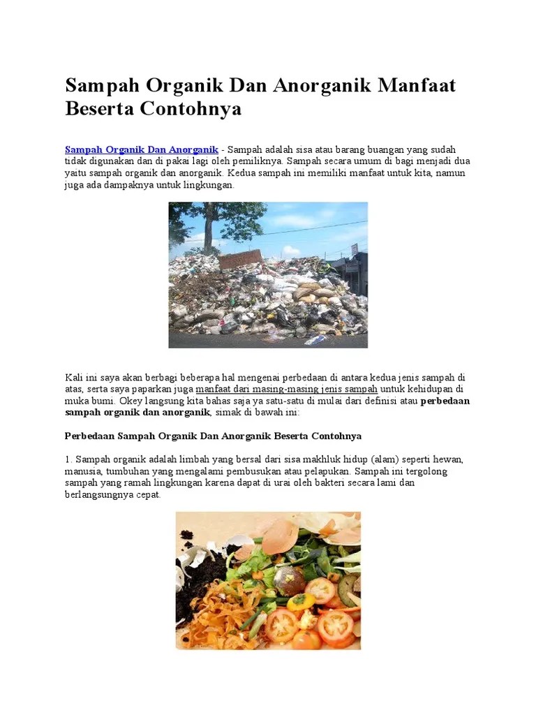 Sampah Organik Dan Anorganik Manfaat Beserta Contohnya | PDF