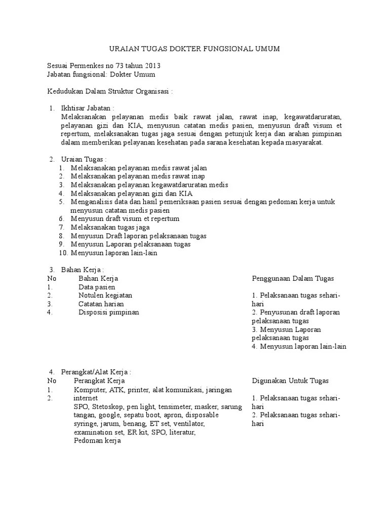 Uraian Tugas Dokter Umum | PDF