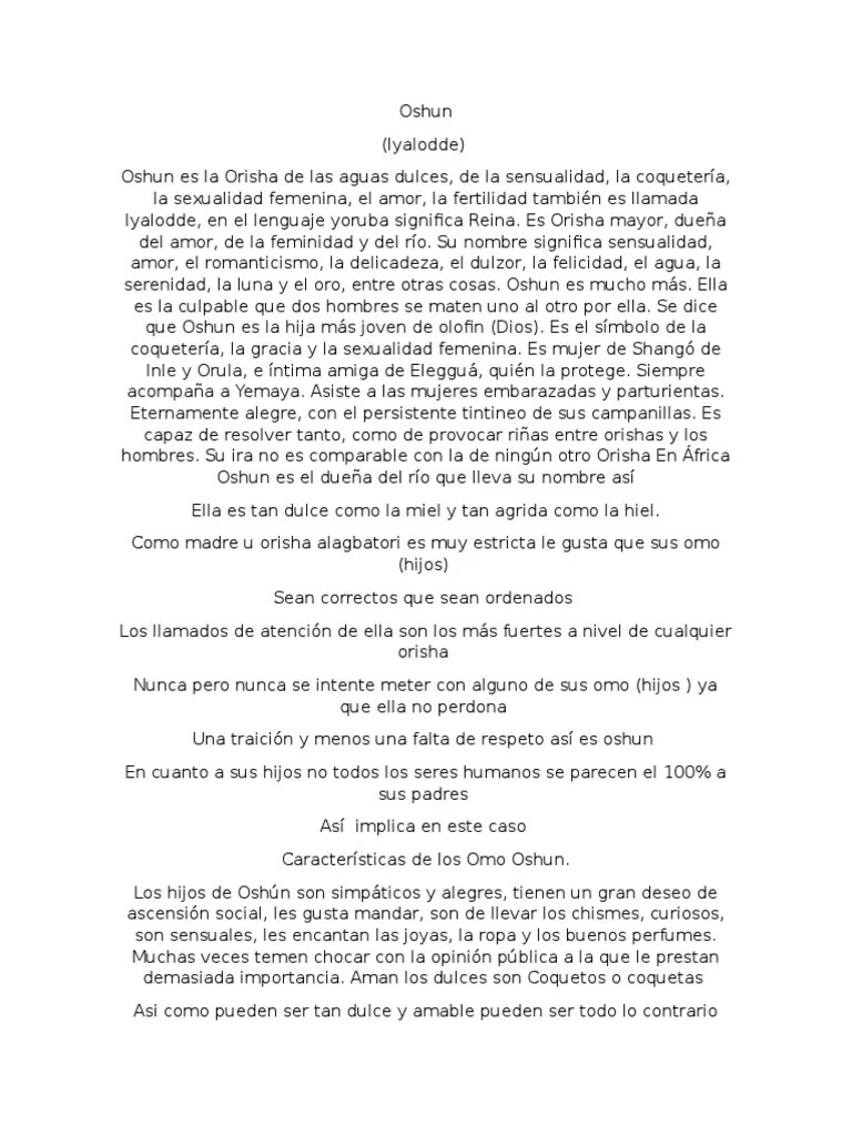 Oshun | PDF | Santeria | Religión Y Creencia