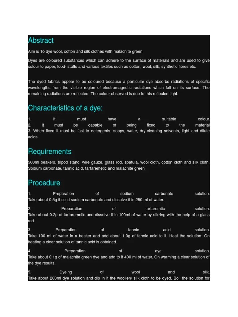 Dyeing Wool, Cotton, And Silk With Malachite Green: A Study On The Effectiveness Of Mordants In ...