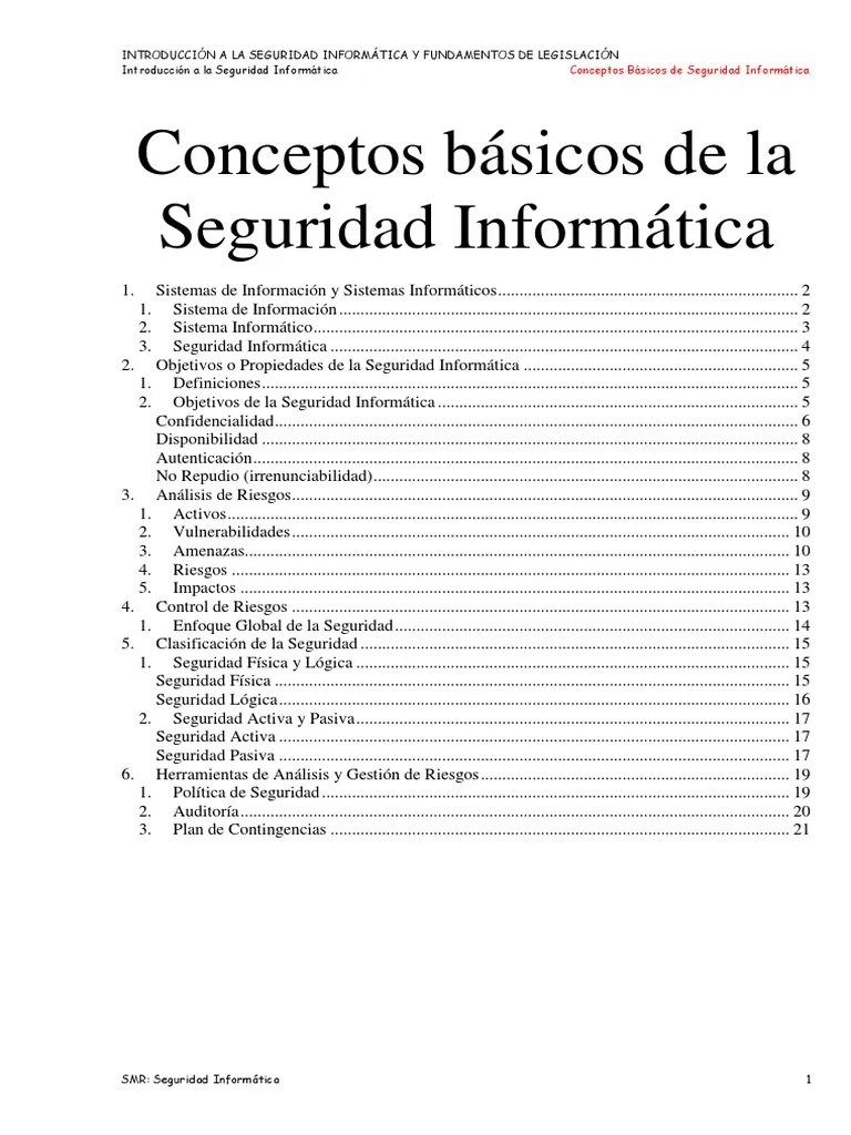 UT01 - Tema01 Conceptos Básicos De La Seguridad Informatica - Para Alumnos | PDF | La Seguridad ...