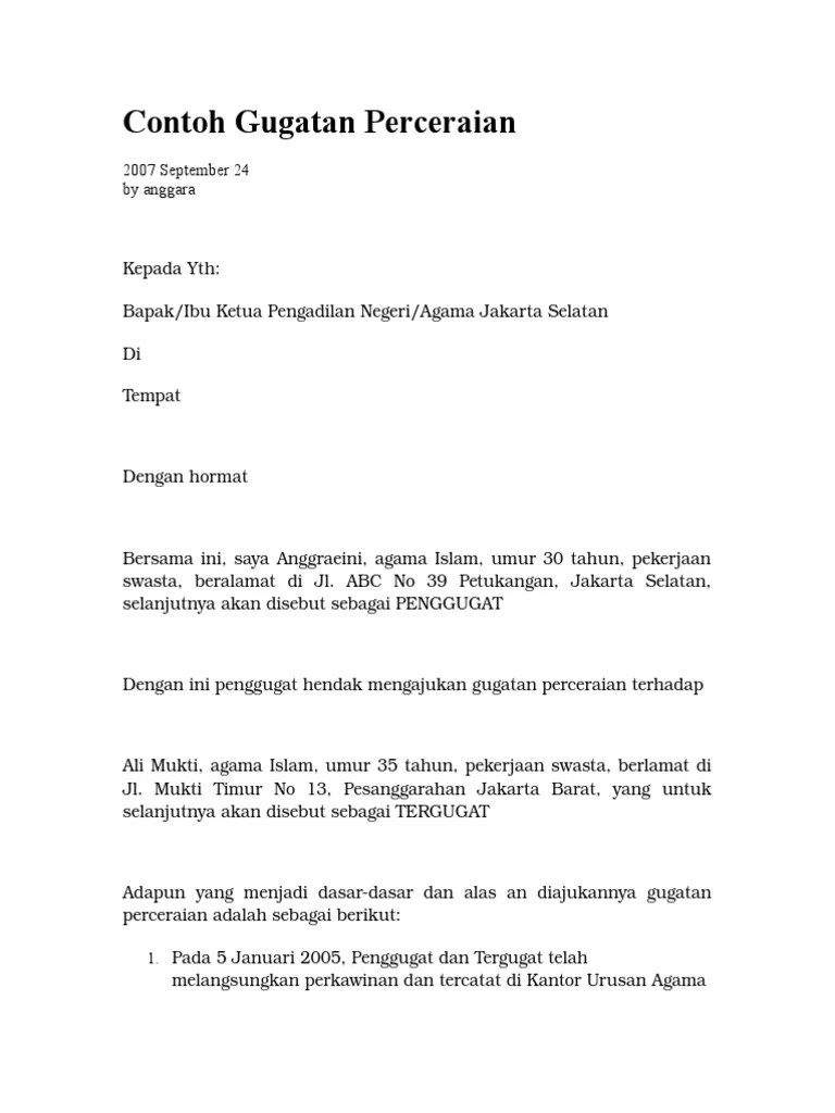 Contoh Gugatan Perceraian Pdf 