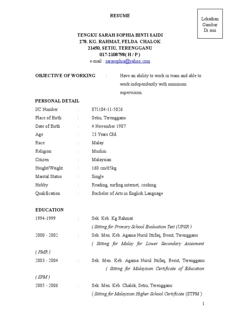 Tahniah anda yang sedang cari info cara buat contoh resume terbaik & terkini dengan ringkas dalam bahasa melayu untuk tujuan mohon kerja . Contoh Objektif Resume English