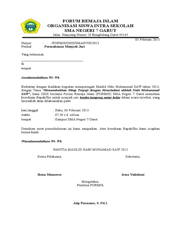 Contoh Surat Permohonan Juri 