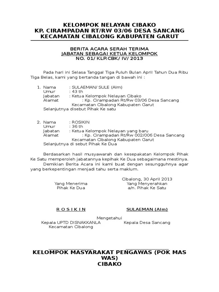 Contoh Format Berita Acara Serah Terima Jabatan Ketua Rt - Download Contoh  Surat Terlengkap 2020