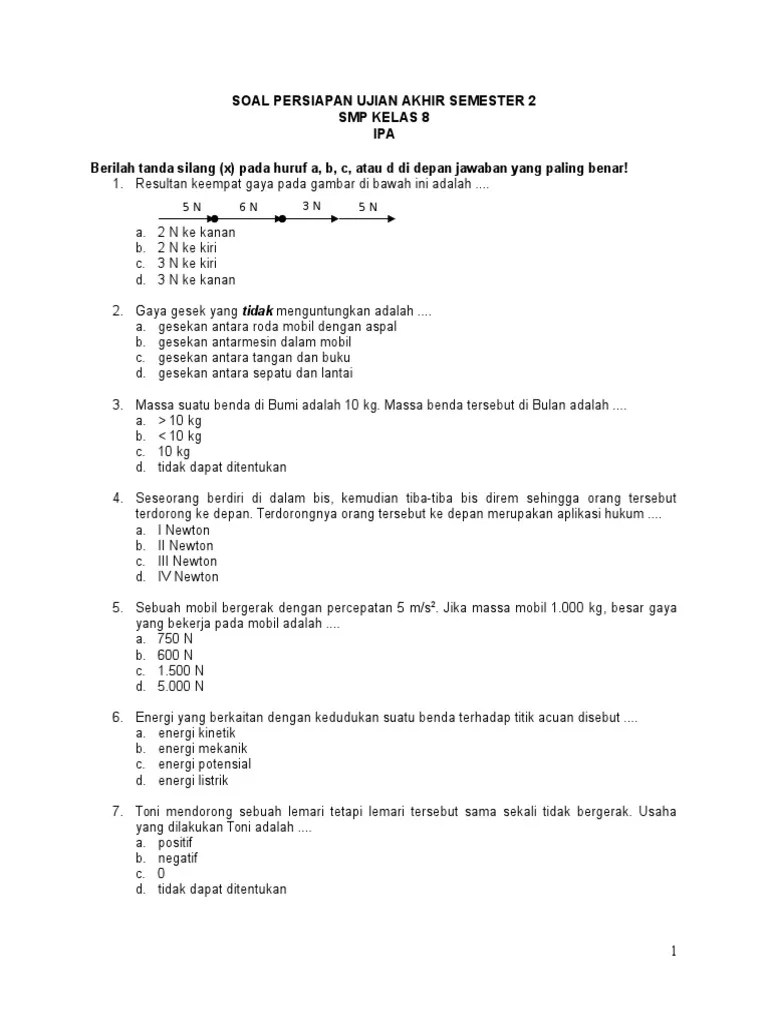 3 paket soal uts pts ipa kelas 8 semester 2 k13 + kunci jawaban by cah samin 12:49 pm post a comment assalamu'alaikum wr. Soal Ipa Kelas Viii Smp Persiapan Ujian Akhir Semester 2