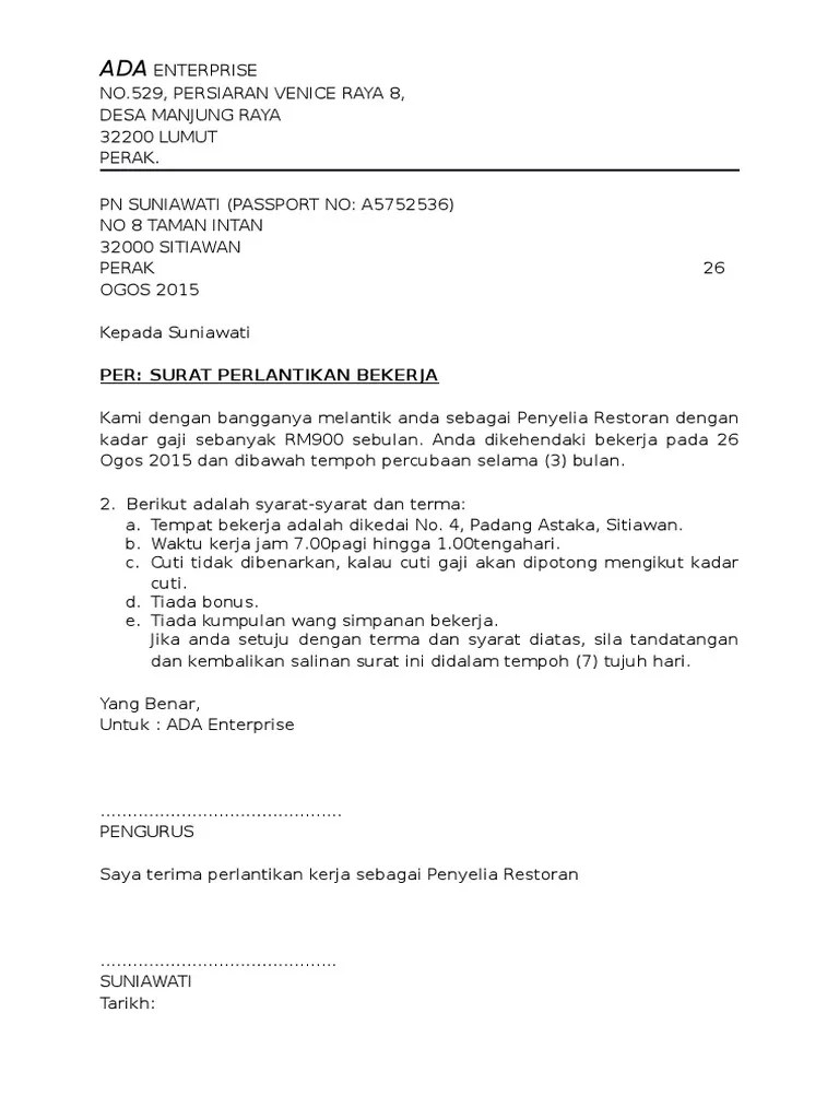 Contoh surat tawaran kerja swasta pdf picture placed ang uploaded by admin that preserved in our collection. Surat Perlantikan Bekerja Pdf