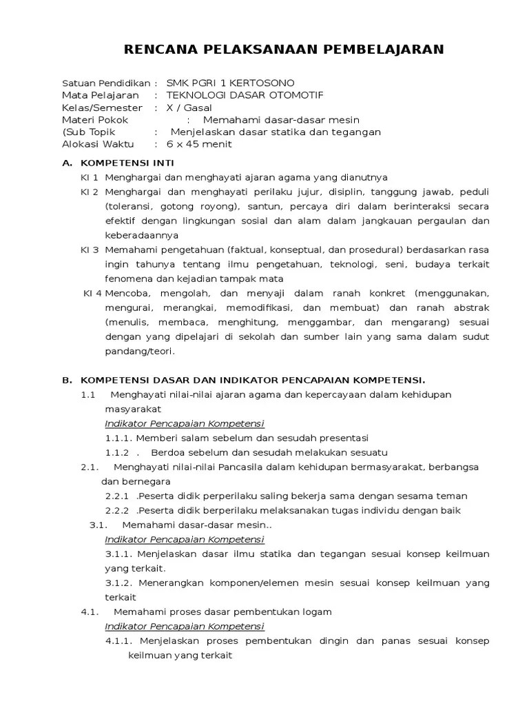 Tanya stok sbelum order jual rpp k13 pekerjaan dasar teknik otomotif kelas x revisi 2018. Rpp Teknologi Dasar Otomotif Pdf