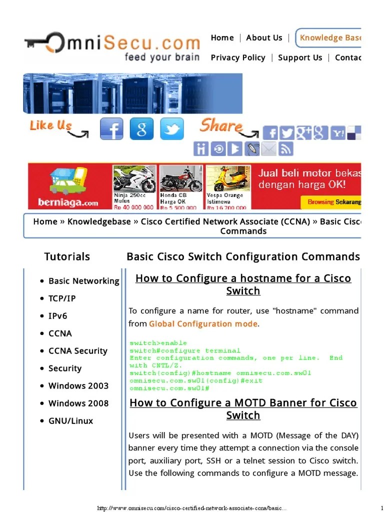 Basic Cisco Switch Configuration Commands | PDF | Ip Address | Domain ...