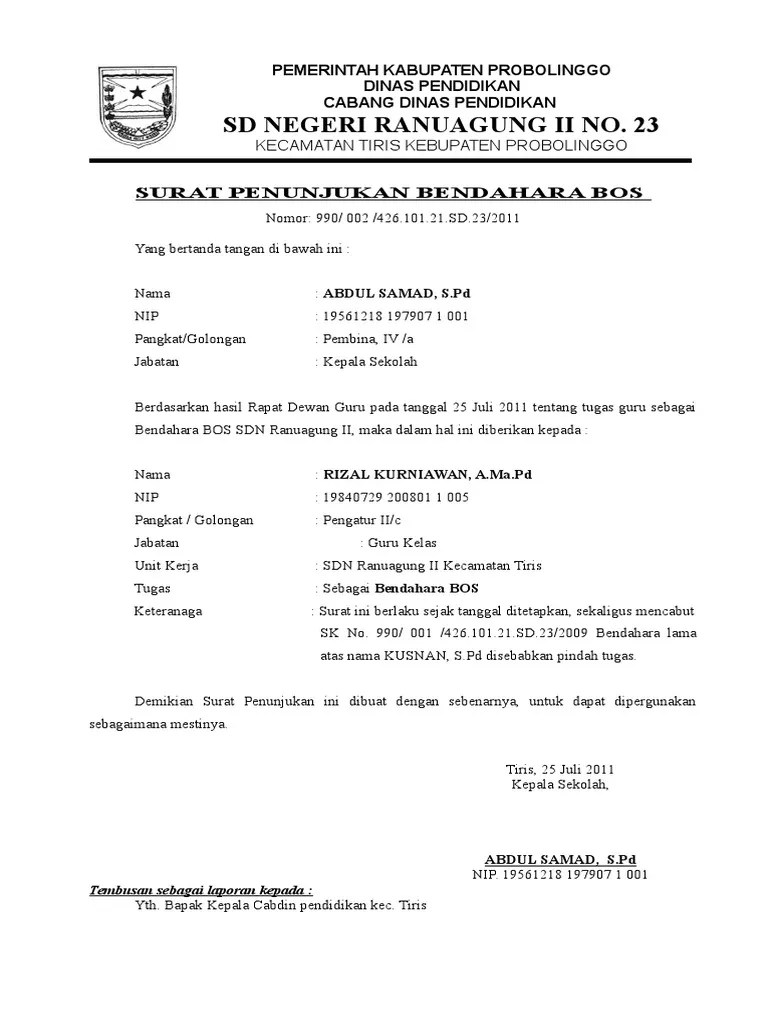 Di bawah ini bisa anda lihat sendiri bahwa jabatan yang diemban oleh orang yang diberi tugas adalah kepala teknik dengan maksud agar yang bersangkutan segera menyelesaikan proyek instalasi ulang fiber. Contoh Surat Tugas Bendahara Bos - Backup Gambar