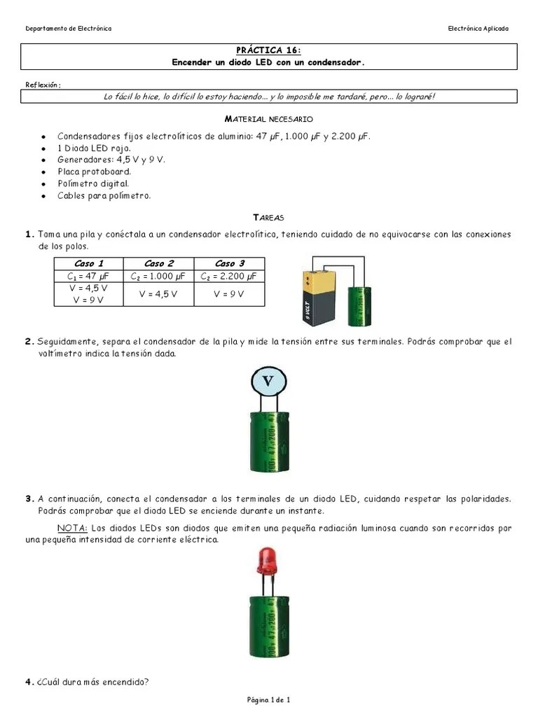 Practica 16 Encender Un Diodo Led Con Un Condensador