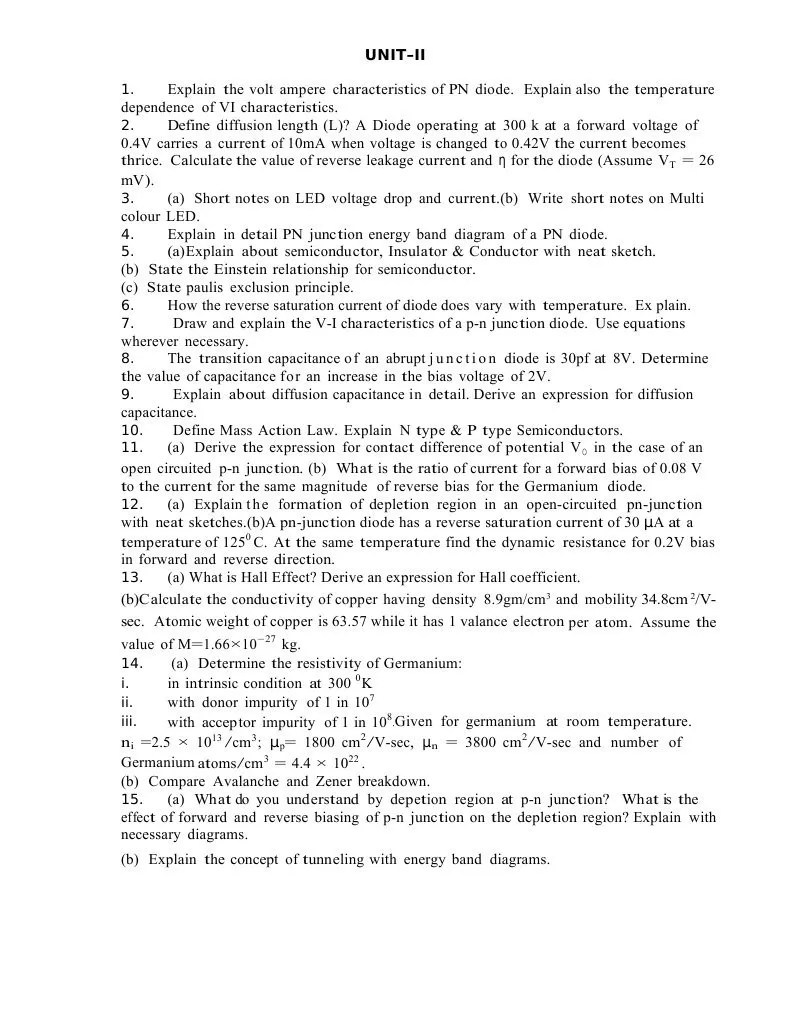 EDC UNIT - II Previous Questions | PDF | P–N Junction | Diode