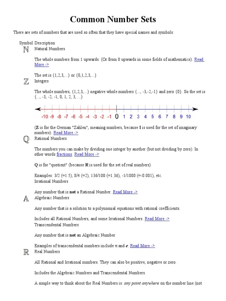 Common Number Sets | PDF | Discrete Mathematics | Numbers