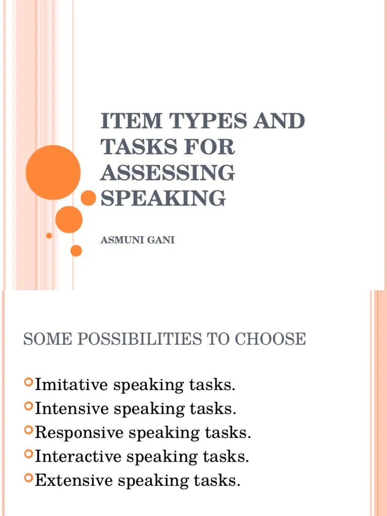 Item Types And Tasks For Assessing Speaking | PDF | Applied Linguistics | Symbols