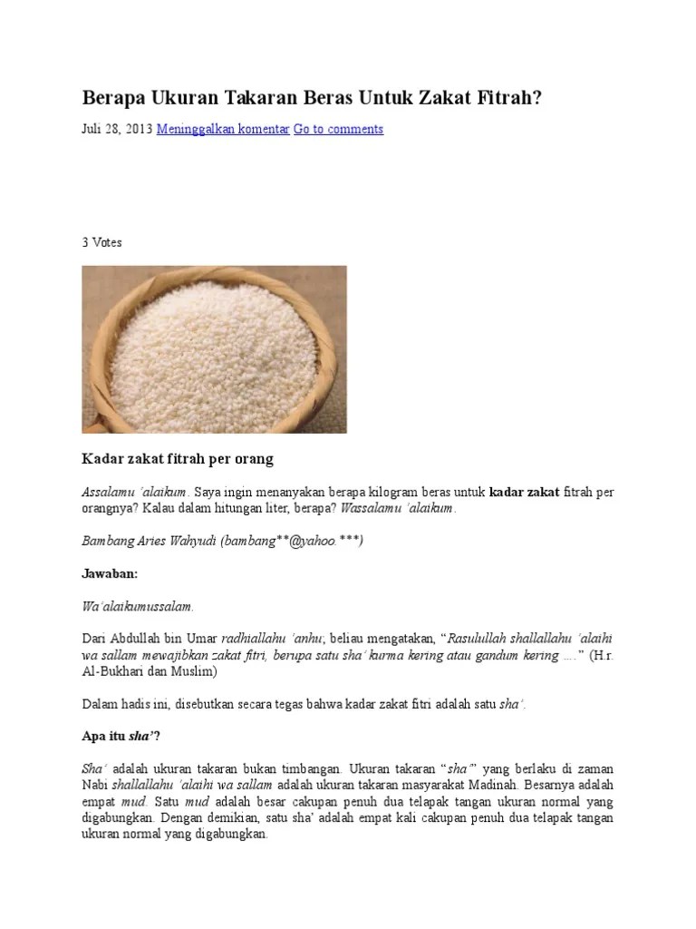 1 Liter Beras Berapa Kg Zakat Fitrah