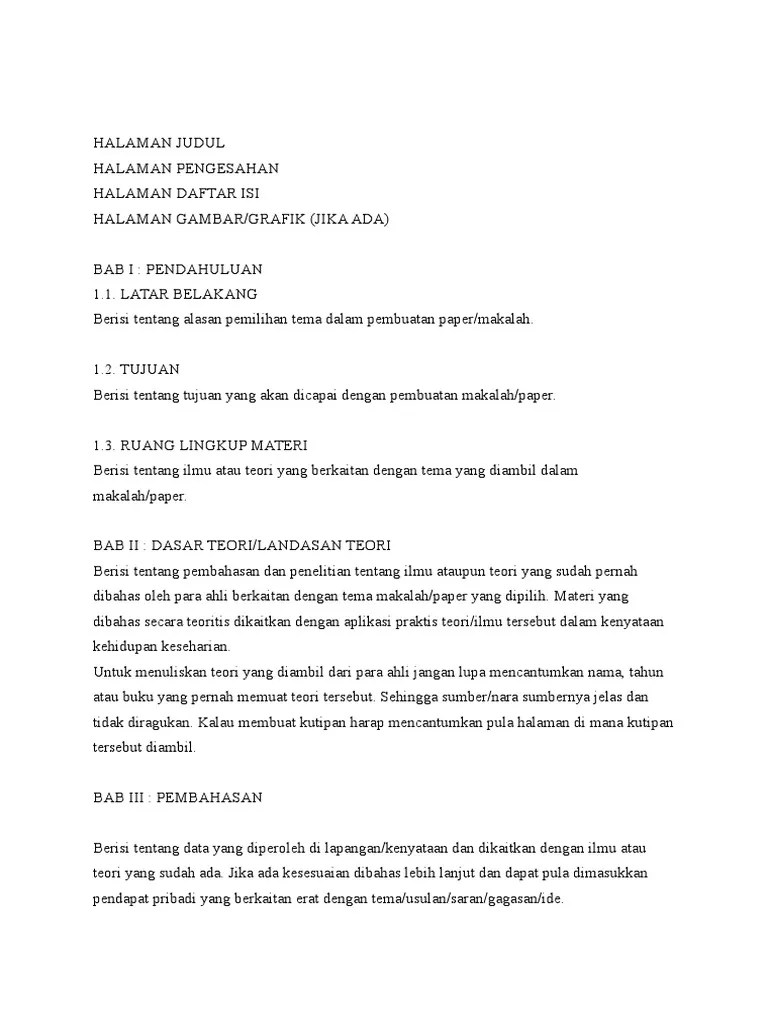 Beberapa contoh penulisan referensi adalah sebagai berikut:. Contoh Makalah Outline Pdf