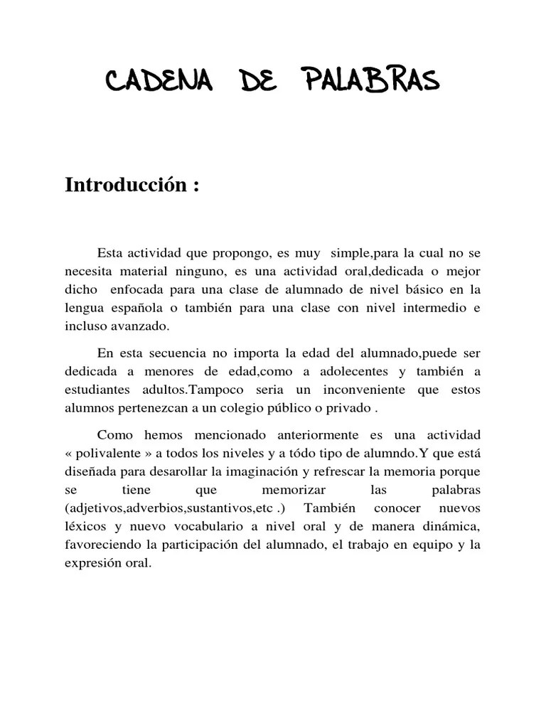 To pull the chain of lavatory tirar de la cadena. Cadena De Palabras Pdf Memoria Linguistica