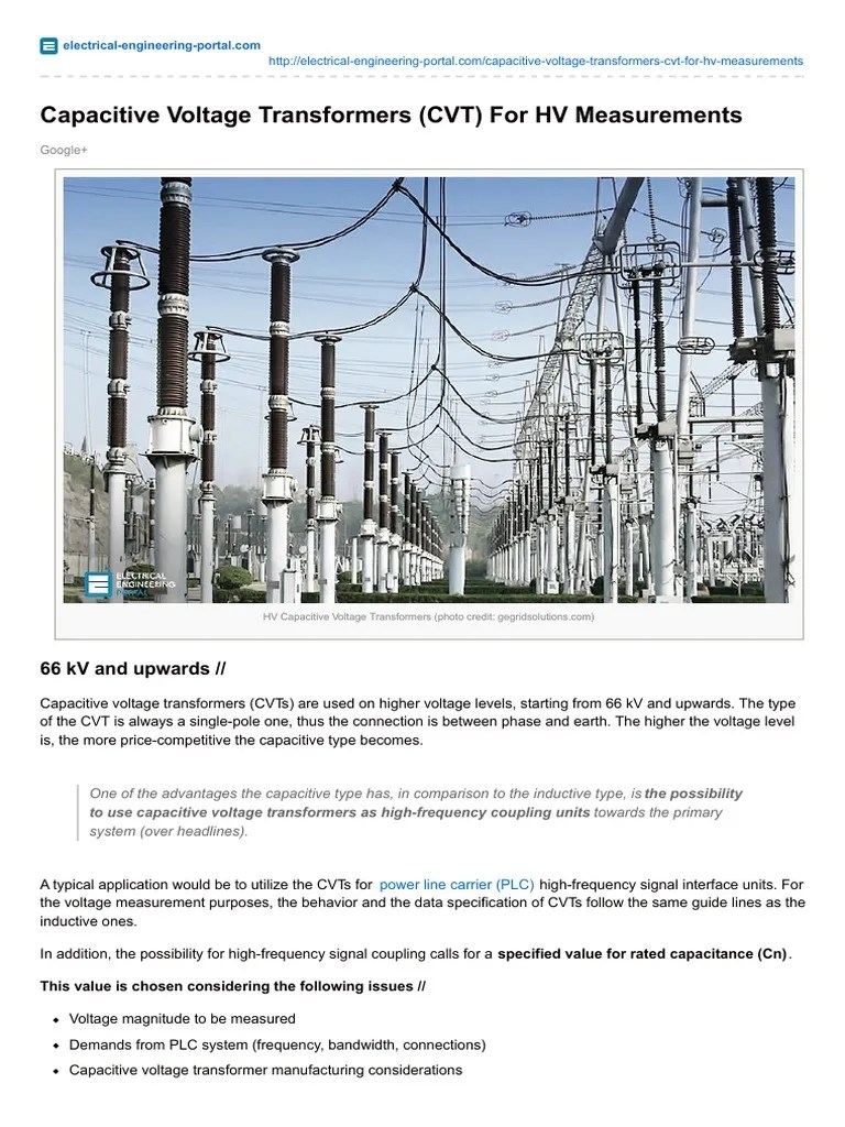 Capacitive Voltage Transformers CVT For HV Measurements | PDF | Transformer | Capacitor