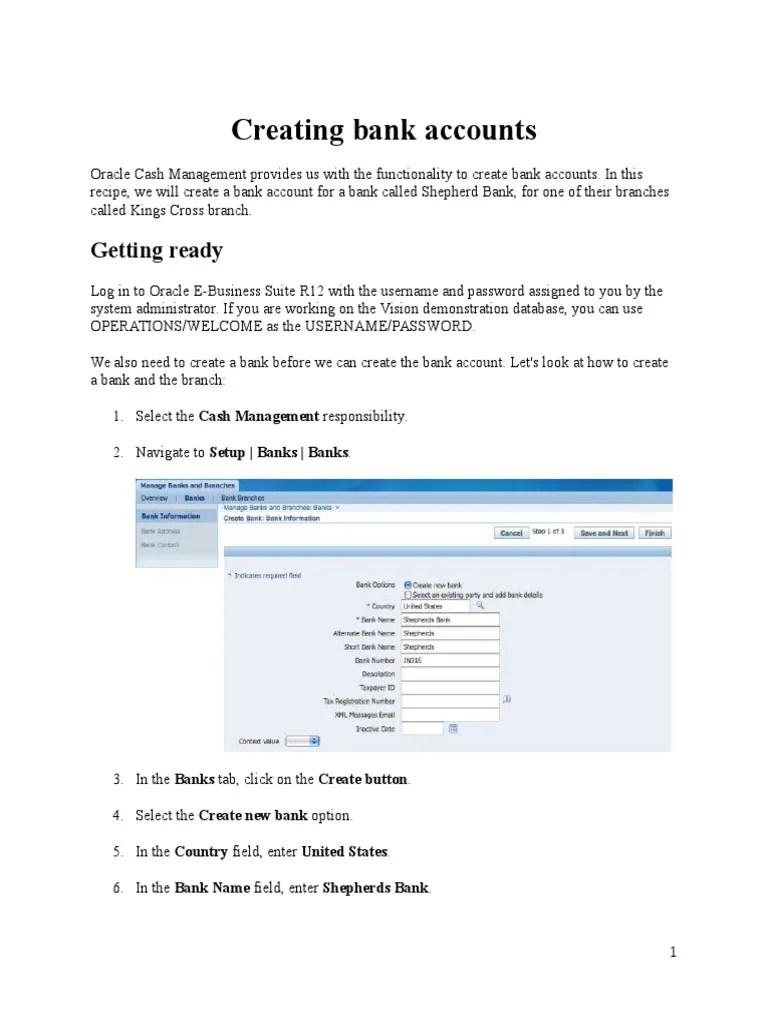 Oracle EBS R 12.2.3 Creating Bank Account | PDF | Payments | Computing