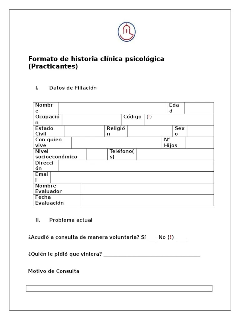 Alude que siempre su padre . Formato De Historia Clinica Psicologica Registro Pdf
