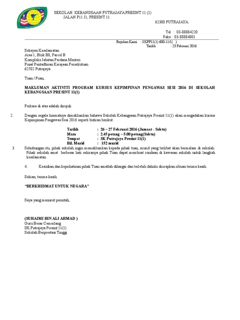 Balai polis terdekat untuk langkah keselamatan sepanjang program . Surat Makluman Kepada Polis Pdf