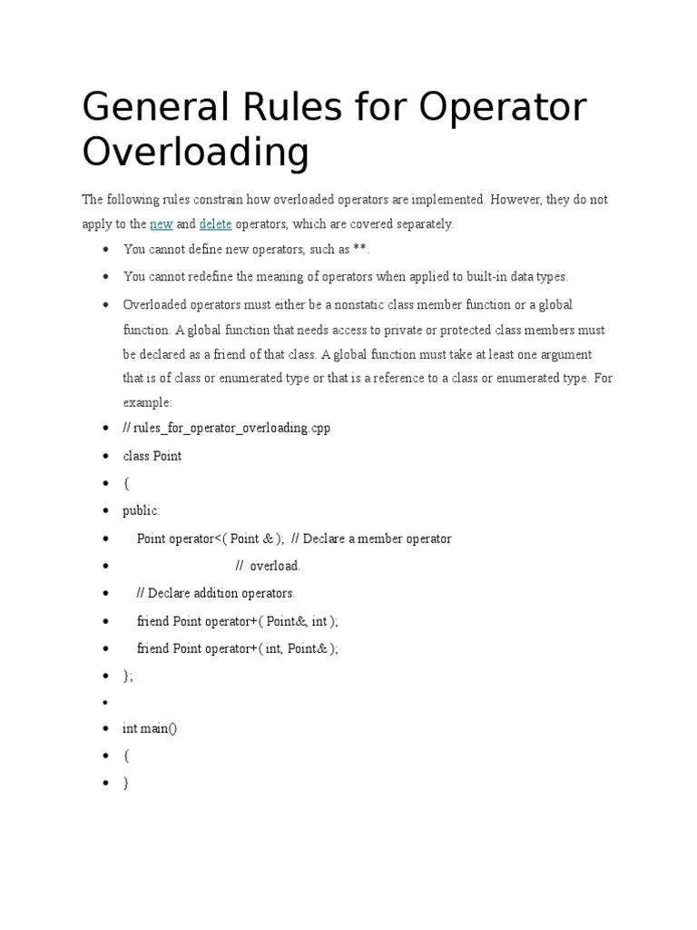 General Rules For Operator Overloading | PDF | Parameter (Computer ...