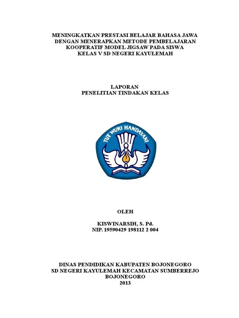 Laporan penelitian tindakan kelas (ptk) pkn lengkap (bab i, ii, iii, iv dan v serta contoh lampiran). Contoh Sampul Ptk Pdf