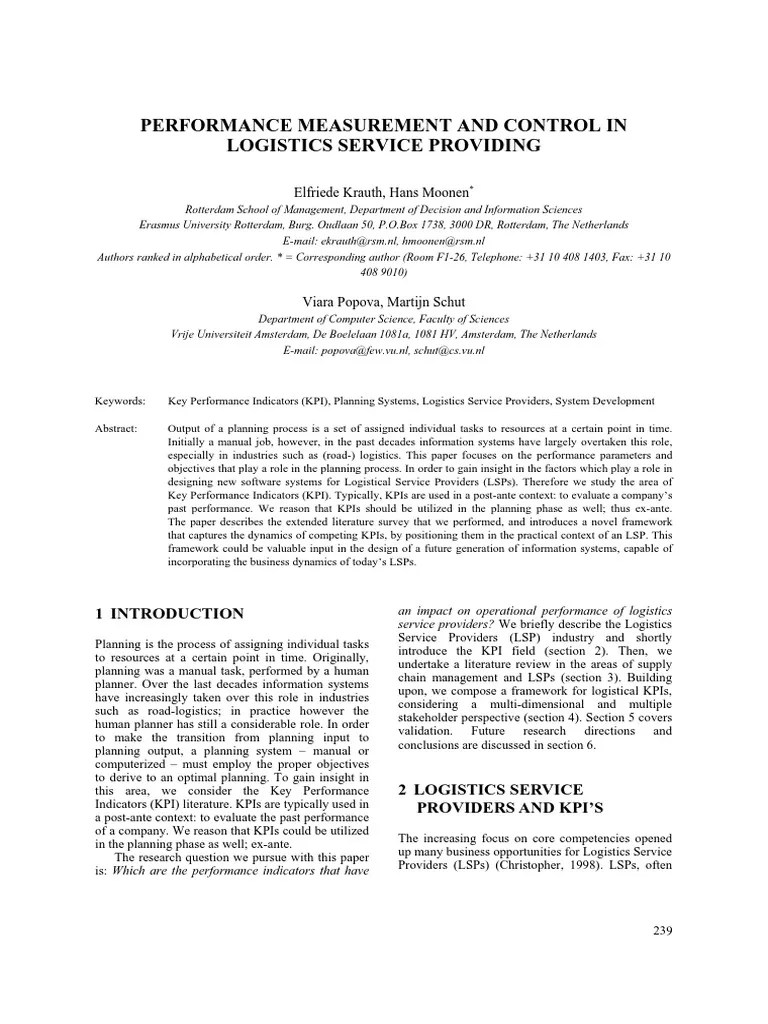 KPI In Logistics | PDF | Logistics | Performance Indicator