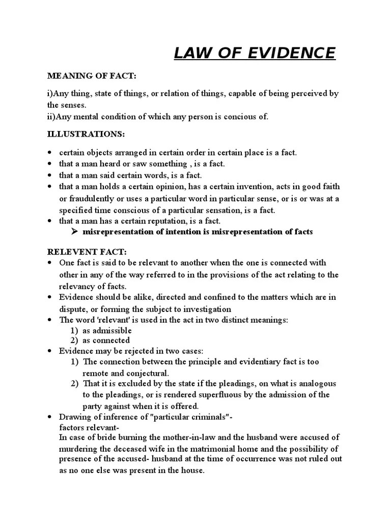 Law Of Evidence | PDF | Evidence (Law) | Evidence