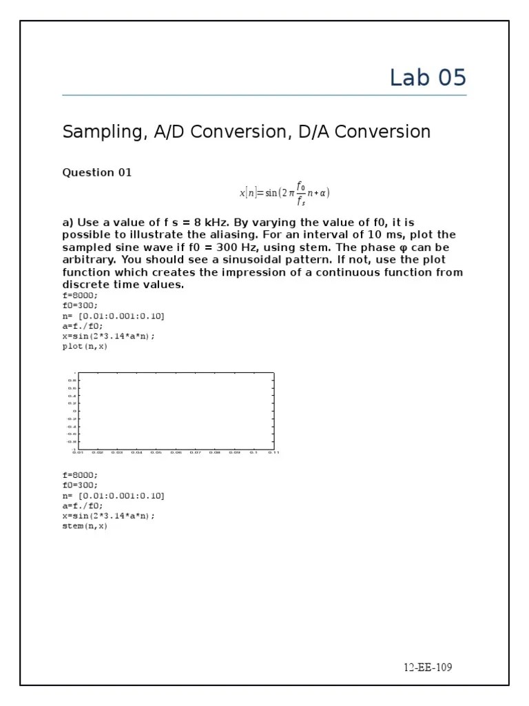 Analog To Digital Conversion Lab Solution | PDF | Sampling (Signal ...