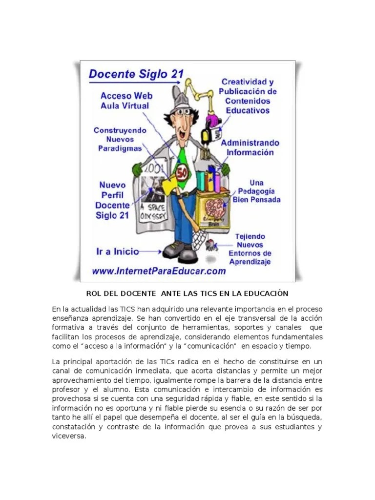 Rol Del Docente Ante Las Tics En La Educación | PDF | Maestros | Tecnología De Información Y ...