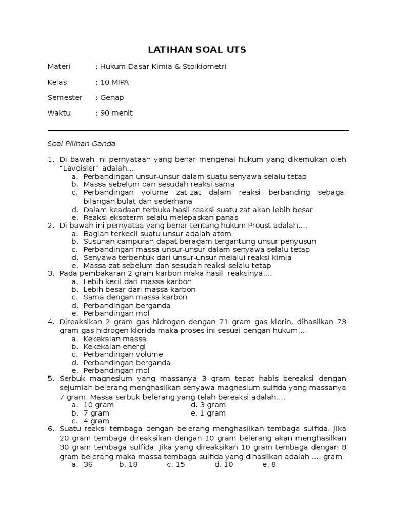 Contoh Soal Hukum Proust Dan Pembahasannya Contoh Soal Terbaru 