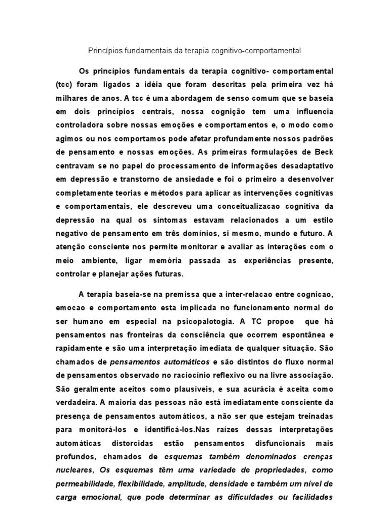 Princípios Fundamentais Da Terapia Cognitivo | PDF | Terapia Cognitiva Comportamental | Pensamento